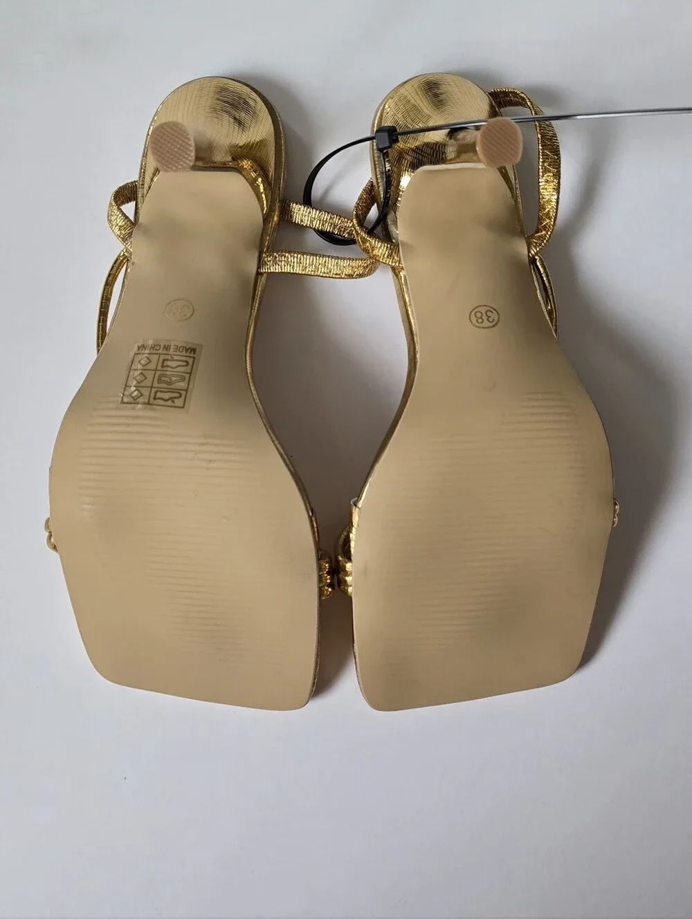 Gold Metallic Strappy Square-Toe Heeled Sandals